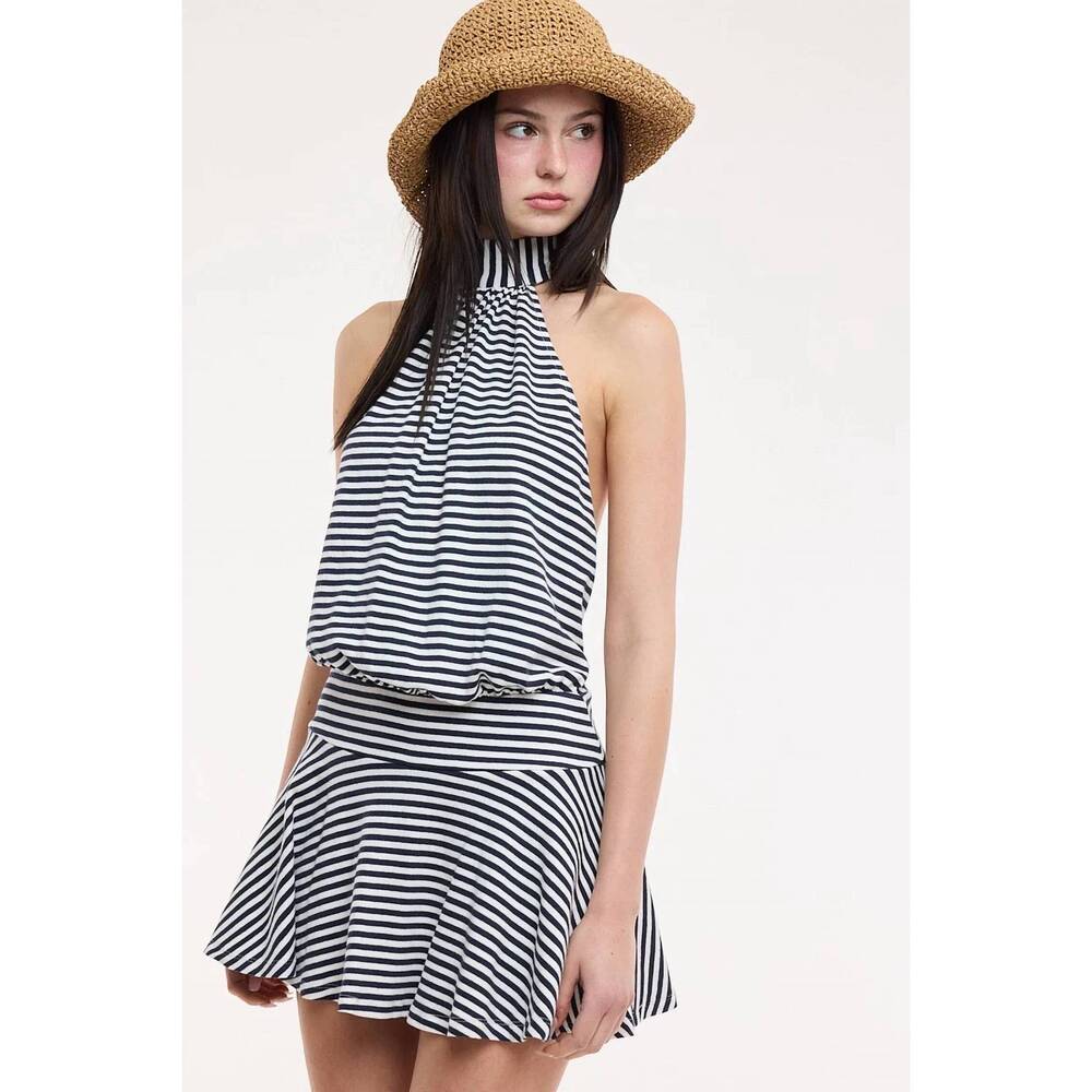 NEW SKY TO MOON harbor halter romper in navy stripe